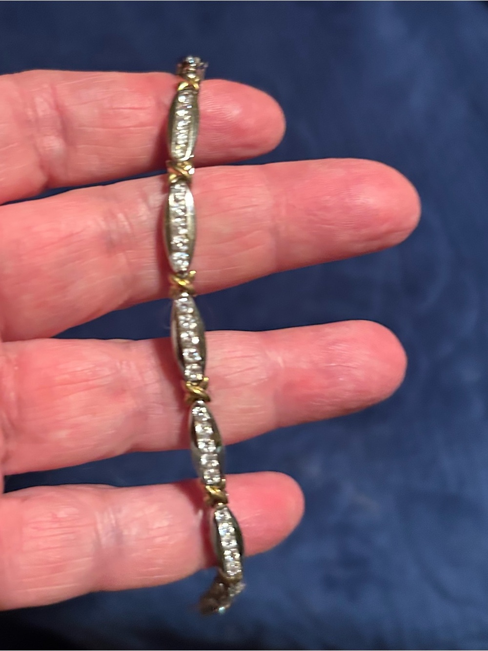 Silver 8in bracelet, gold plated cubic zirconia like new